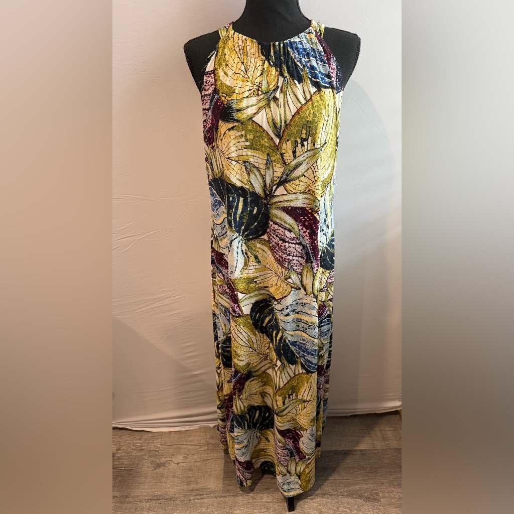 Anne Klein Multicolor Leaf Print Maxi Dress
